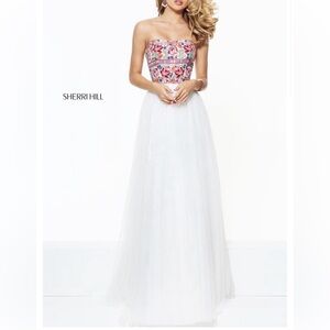 SHERRI HILL SZ-0 50873 FLORAL WHITE PROM/FORMAL/PAGENT DRESS